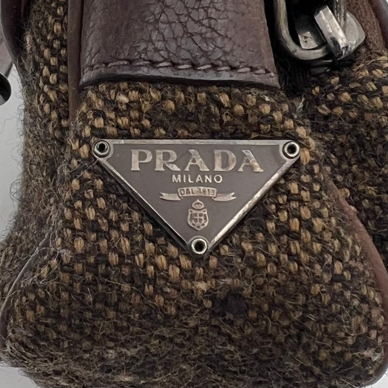 Prada Tweed Ricamo Crystal Applique Shoulder Bag