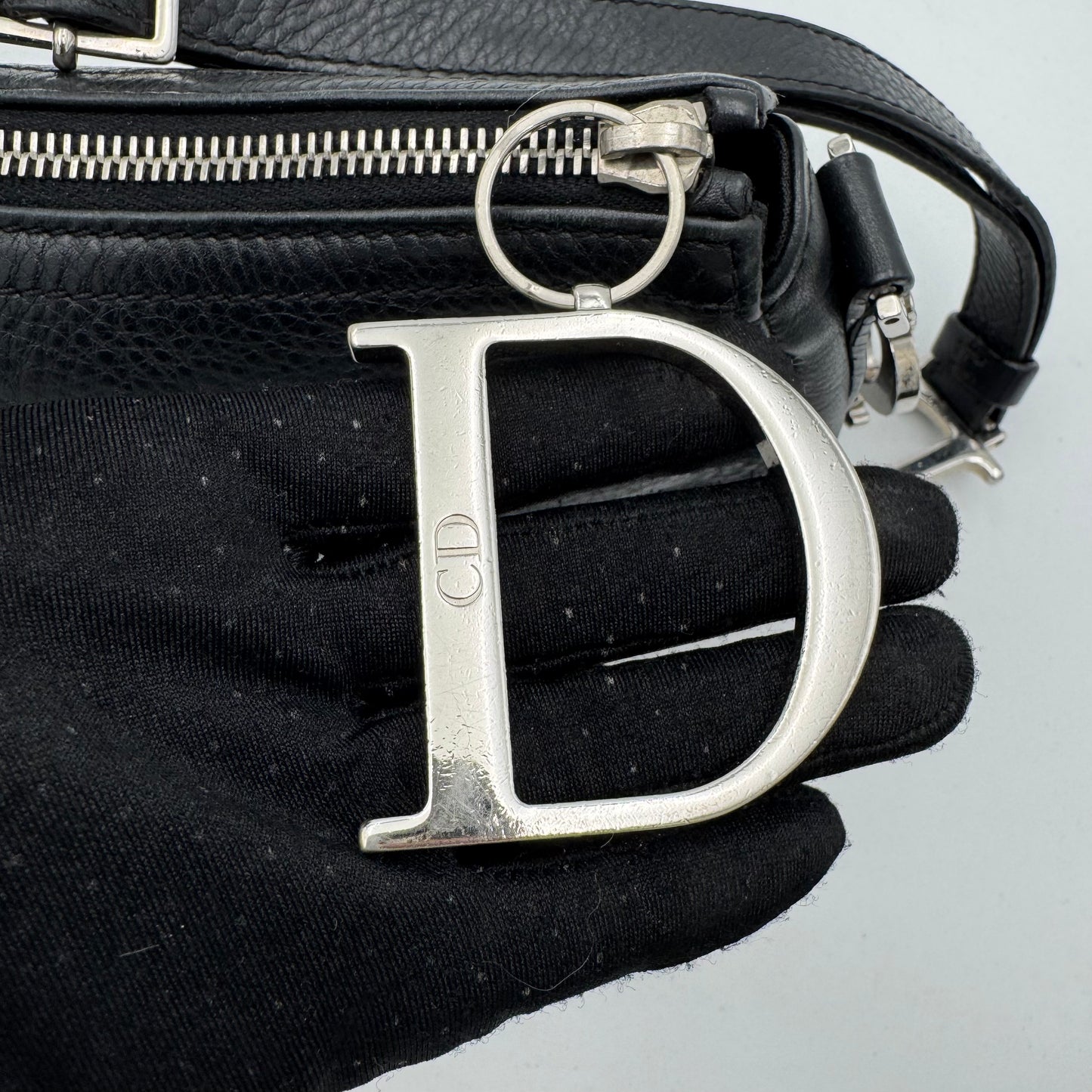 Christian Dior Black Leather Spellout D Charm Pochette SHW