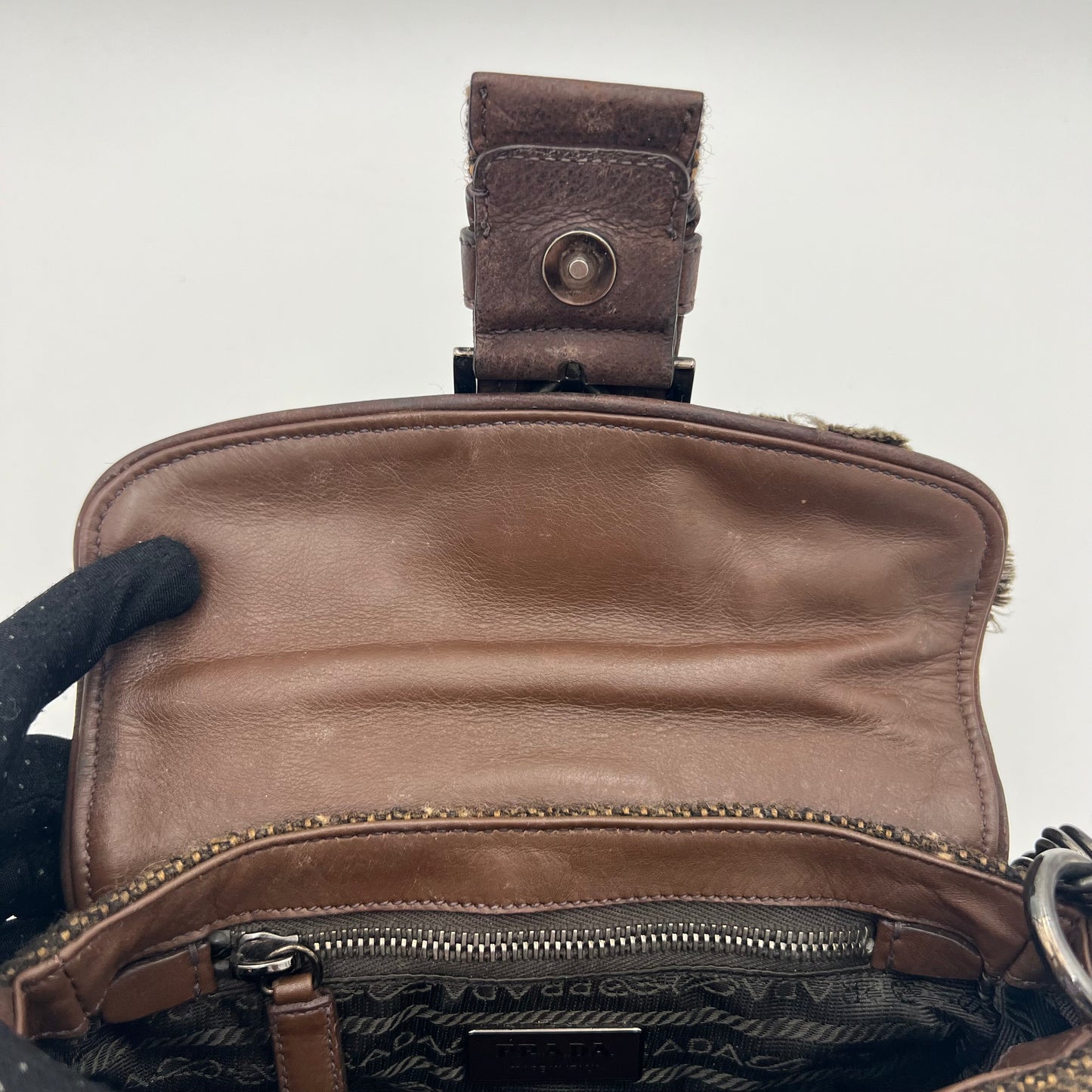 Prada Tweed Ricamo Crystal Applique Shoulder Bag