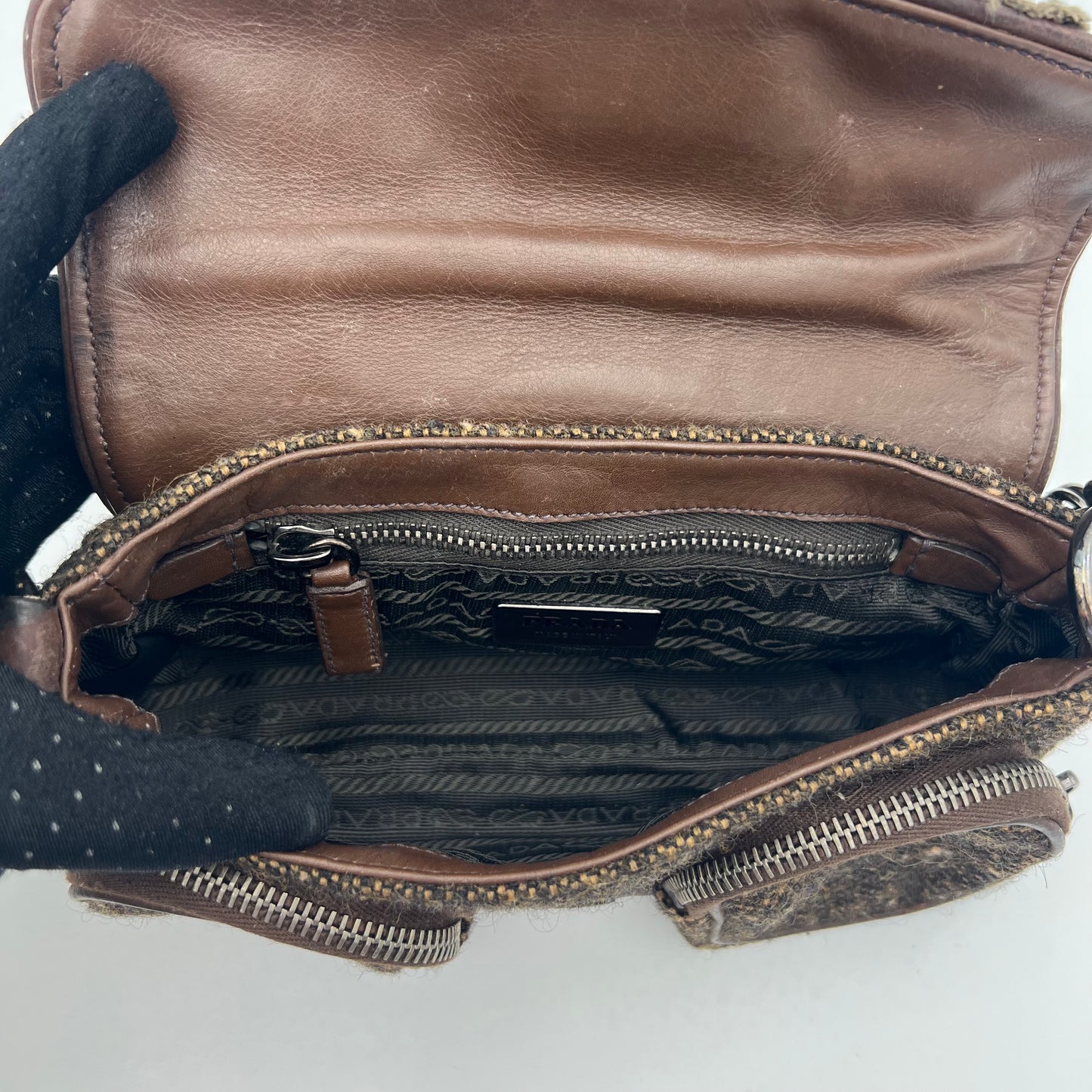 Prada Tweed Ricamo Crystal Applique Shoulder Bag