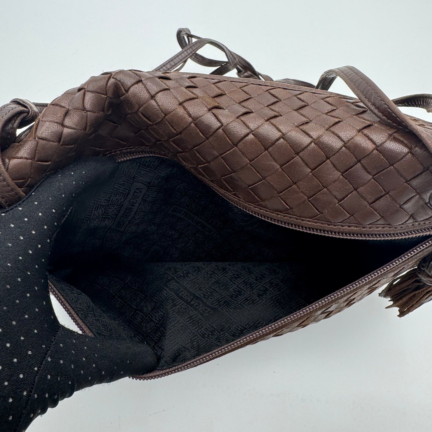Bottega Veneta Brown Intrecciato Nappa Half Moon Crossbody