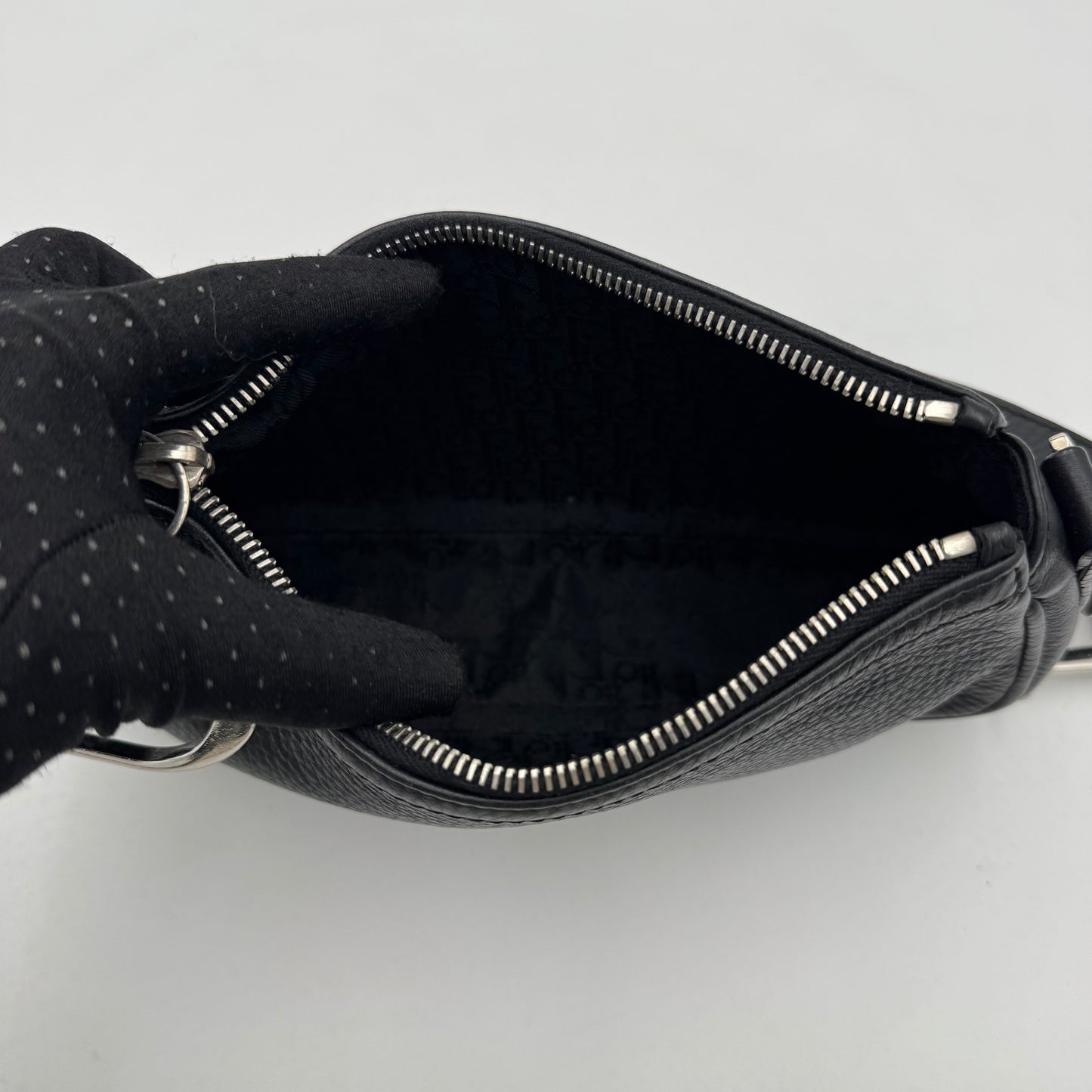 Christian Dior Black Leather Spellout D Charm Pochette SHW