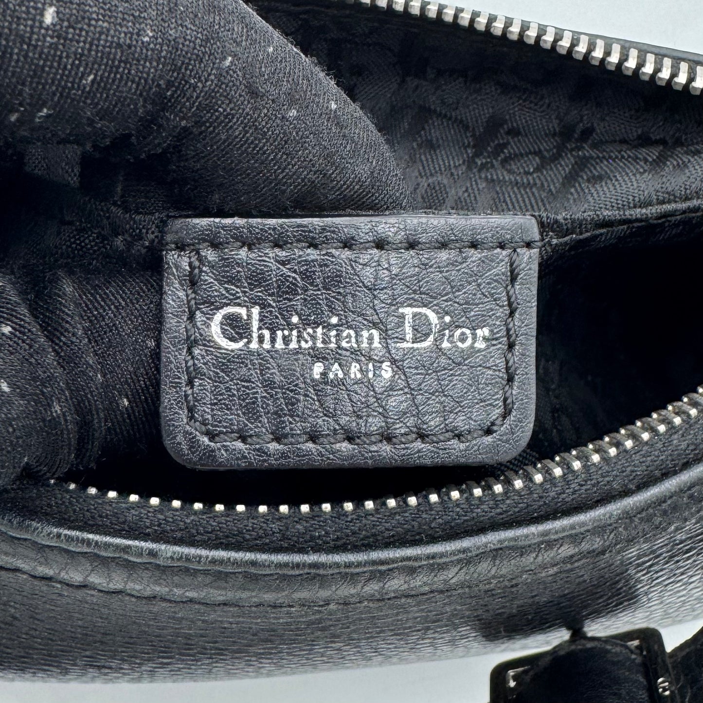 Christian Dior Black Leather Spellout D Charm Pochette SHW
