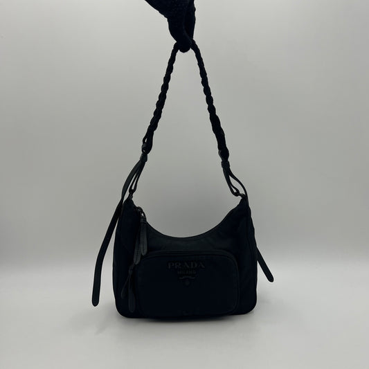 Prada Black Nylon Re-Edition Braided Strap Hobo Bag