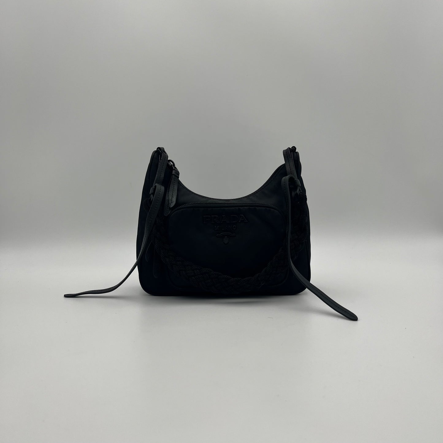 Prada Black Nylon Re-Edition Braided Strap Hobo Bag