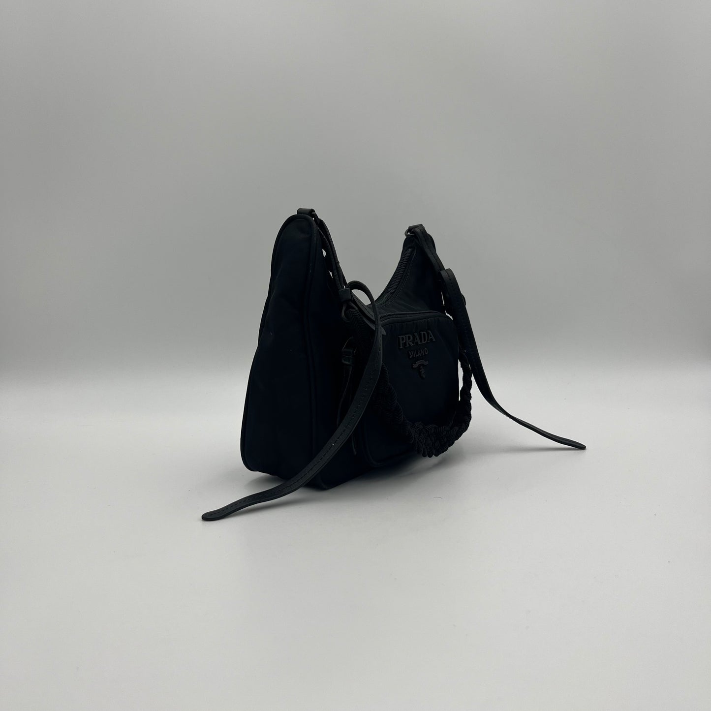 Prada Black Nylon Re-Edition Braided Strap Hobo Bag