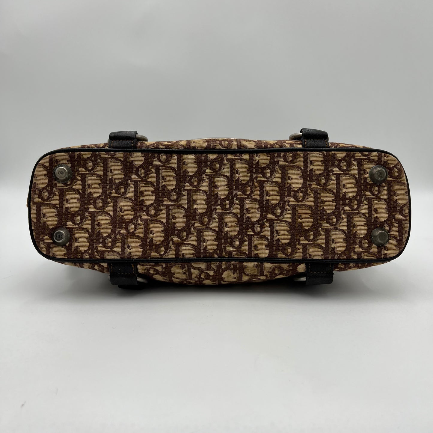 Christian Dior Brown Trotter Canvas and Leather CD Logo Bowler Handbag