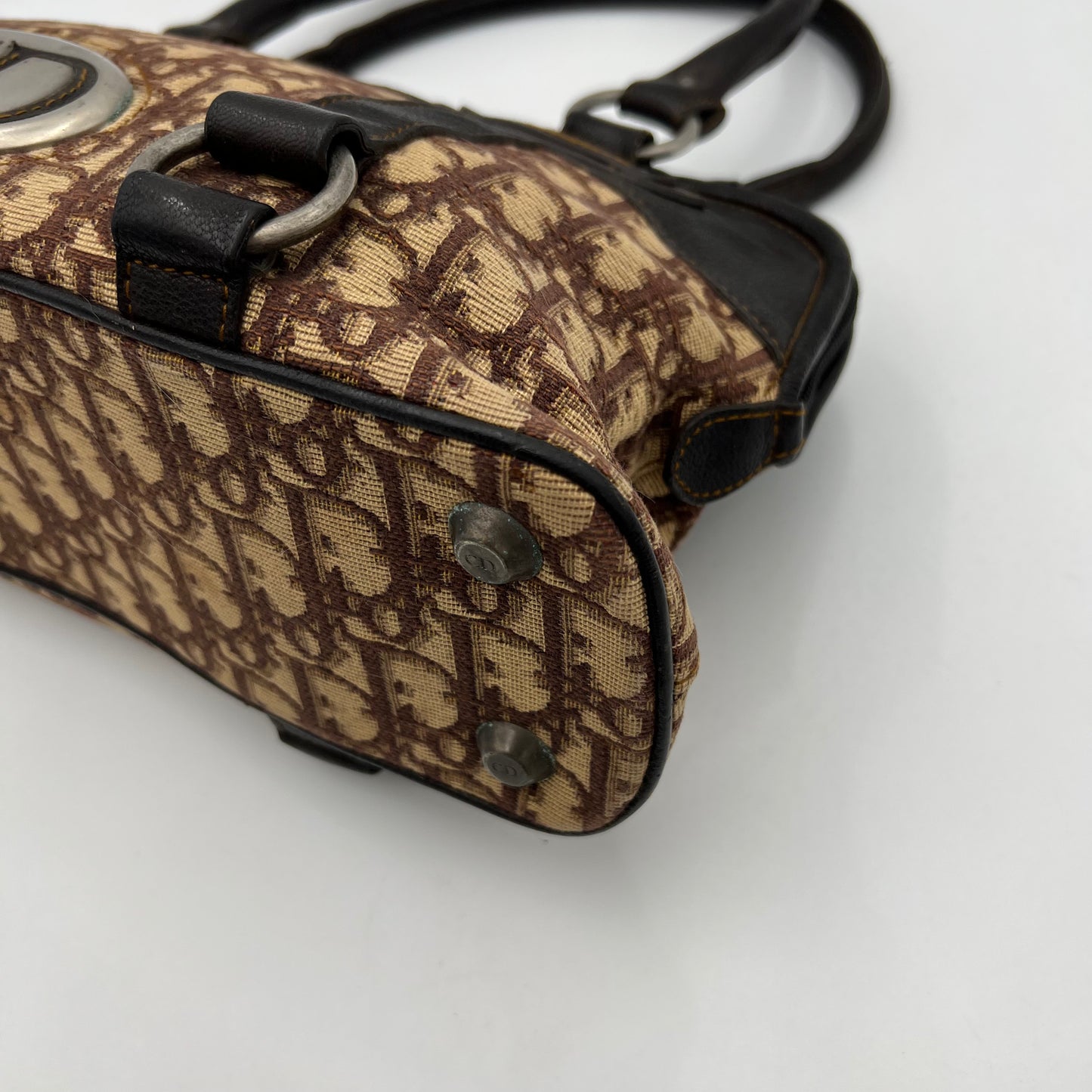 Christian Dior Brown Trotter Canvas and Leather CD Logo Bowler Handbag