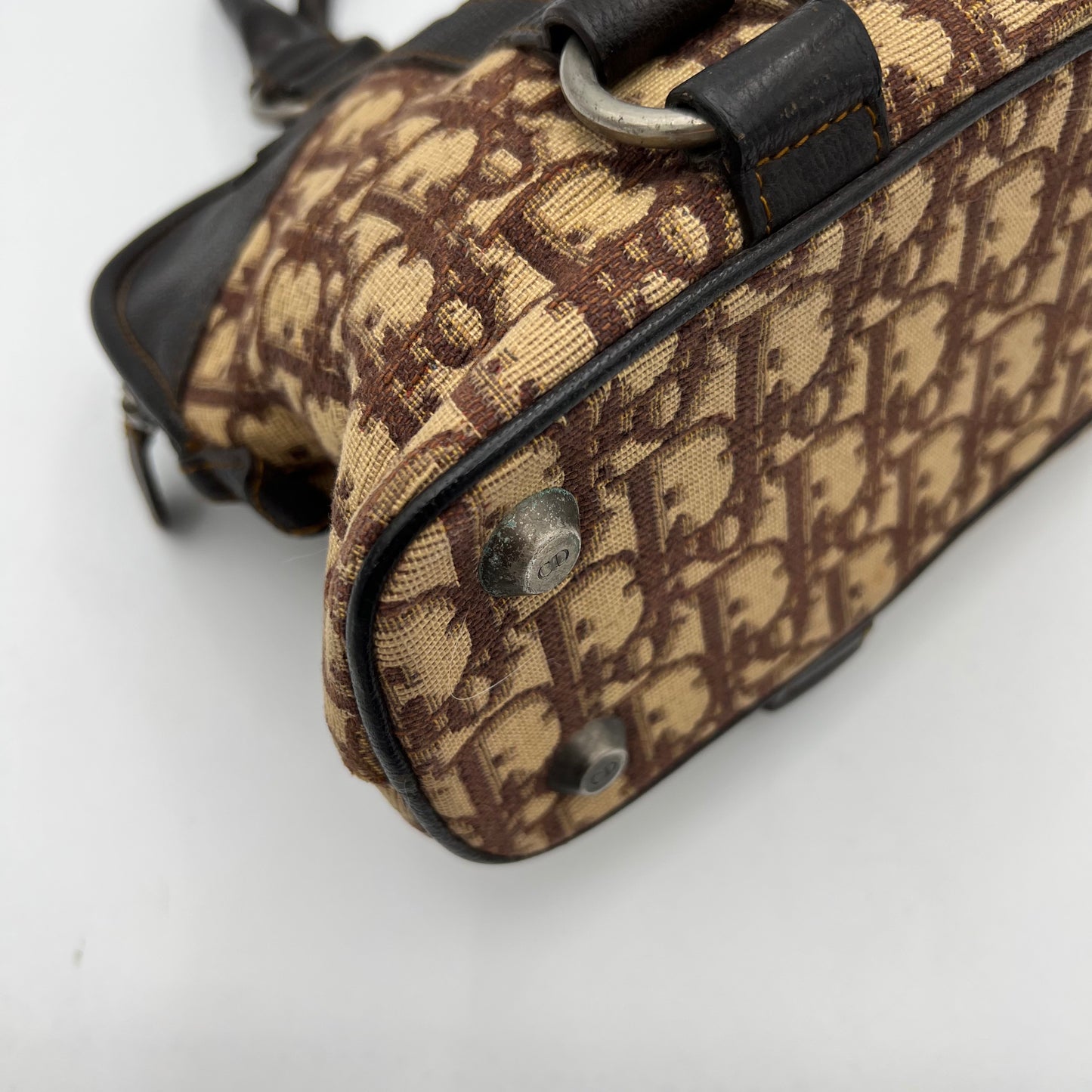 Christian Dior Brown Trotter Canvas and Leather CD Logo Bowler Handbag