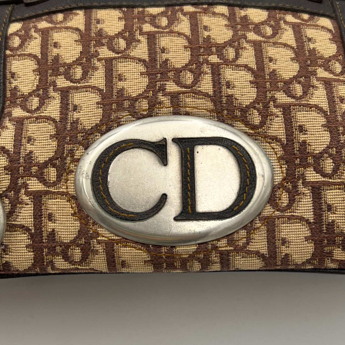 Christian Dior Brown Trotter Canvas and Leather CD Logo Bowler Handbag