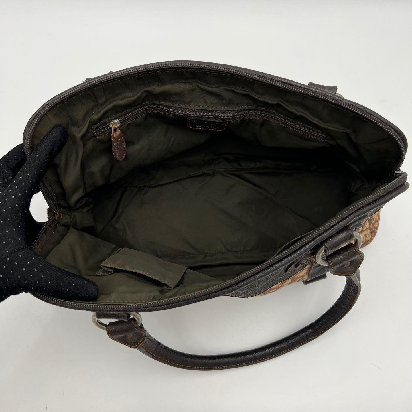Christian Dior Brown Trotter Canvas and Leather CD Logo Bowler Handbag