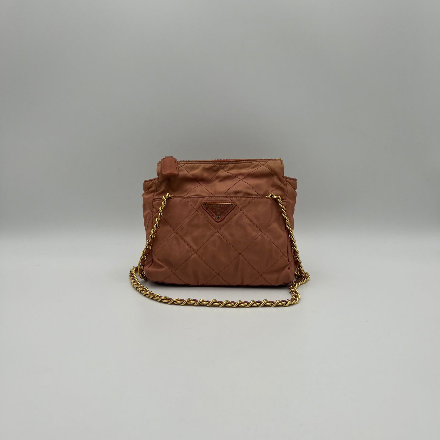 Prada Salmon Pink Quilted Nylon Mini Zip Chain Bag GHW