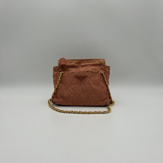 Prada Salmon Pink Quilted Nylon Mini Zip Chain Bag GHW