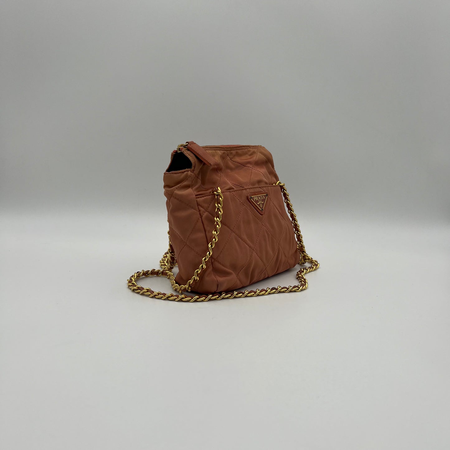 Prada Salmon Pink Quilted Nylon Mini Zip Chain Bag GHW