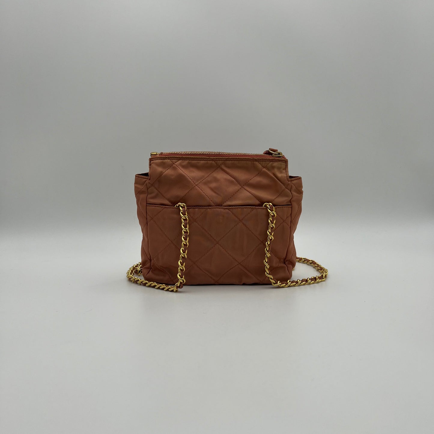 Prada Salmon Pink Quilted Nylon Mini Zip Chain Bag GHW
