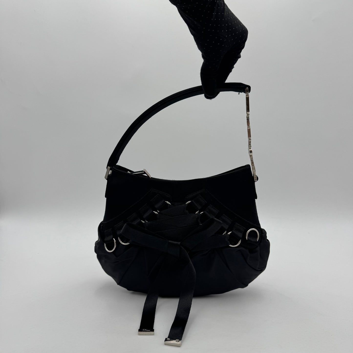 Christian Dior Black Satin Mini Ballet Corset Bag