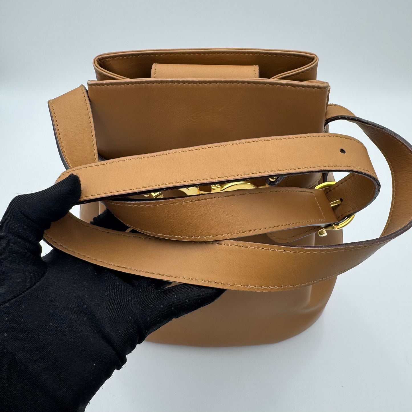 Salvatore Ferragamo Brown Leather Gancini Bucket Bag GHW