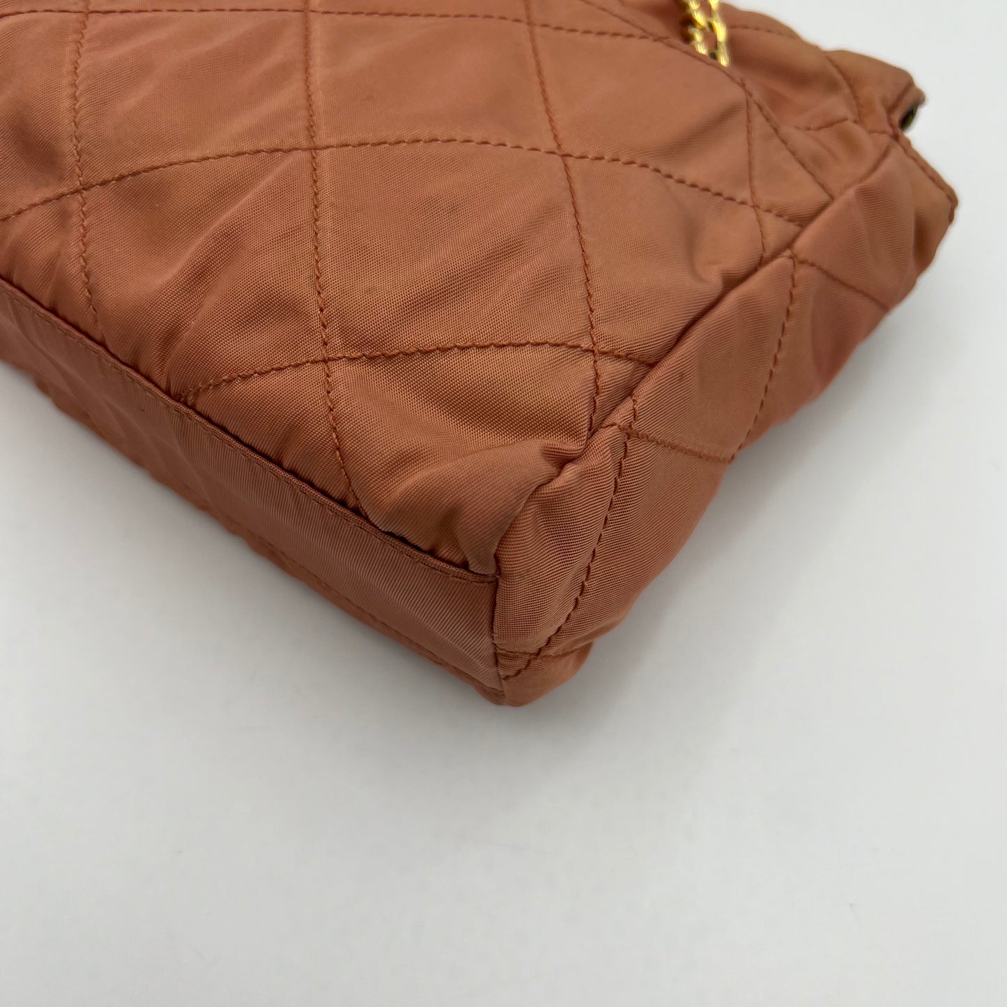 Prada Salmon Pink Quilted Nylon Mini Zip Chain Bag GHW