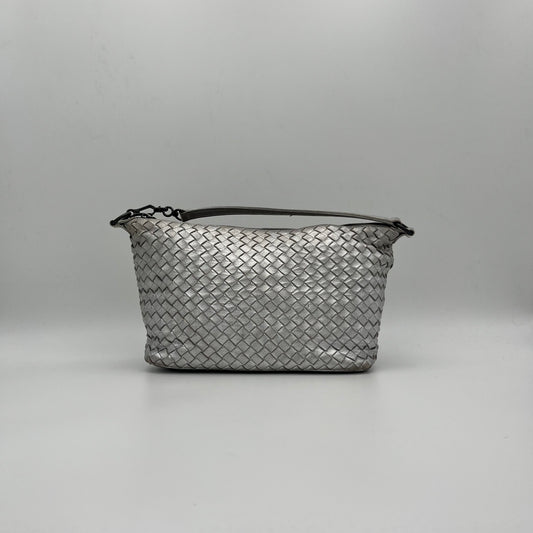 Bottega Veneta Silver Nappa Intrecciato Hobo Shoulder Bag