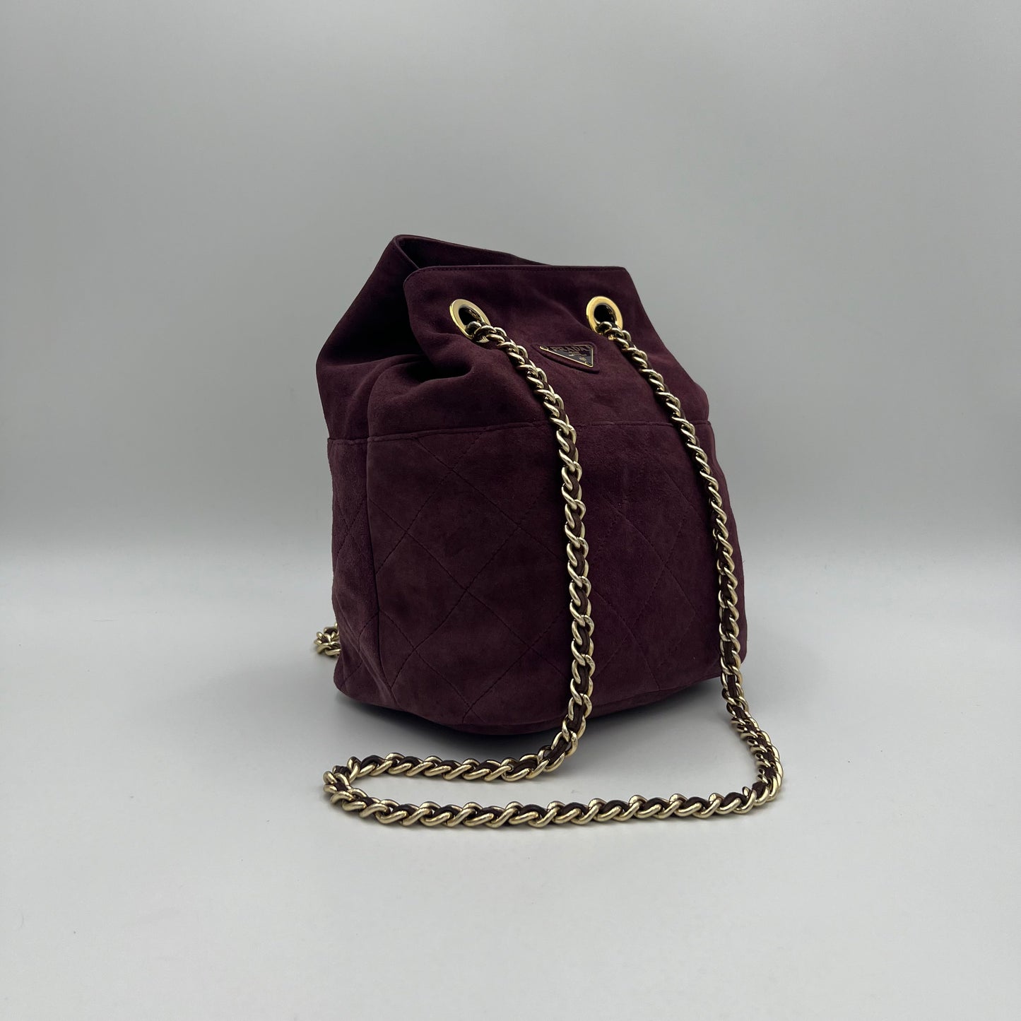 Prada Purple Quilted Suede Open Chain Bag GHW