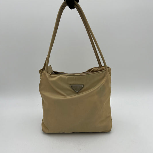 Prada Beige Nylon Stencil Hobo Shoulder Bag