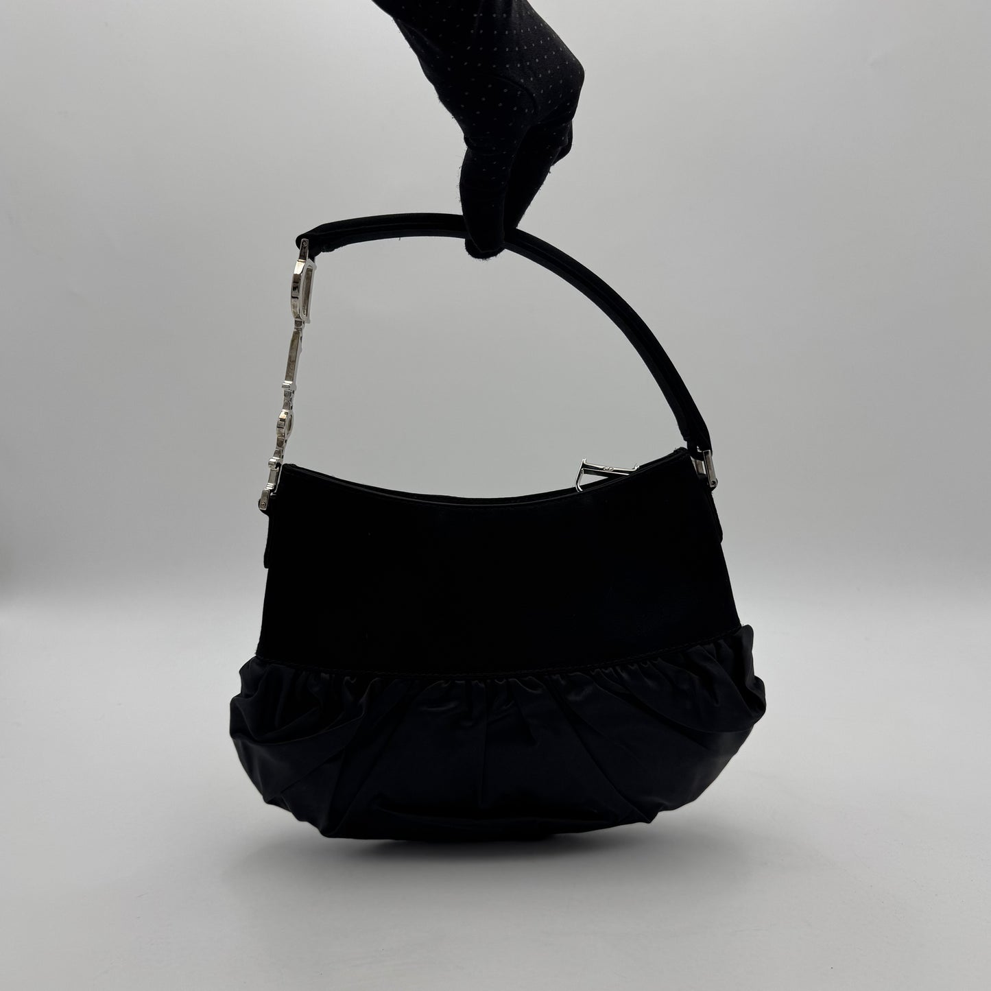 Christian Dior Black Satin Mini Ballet Corset Bag