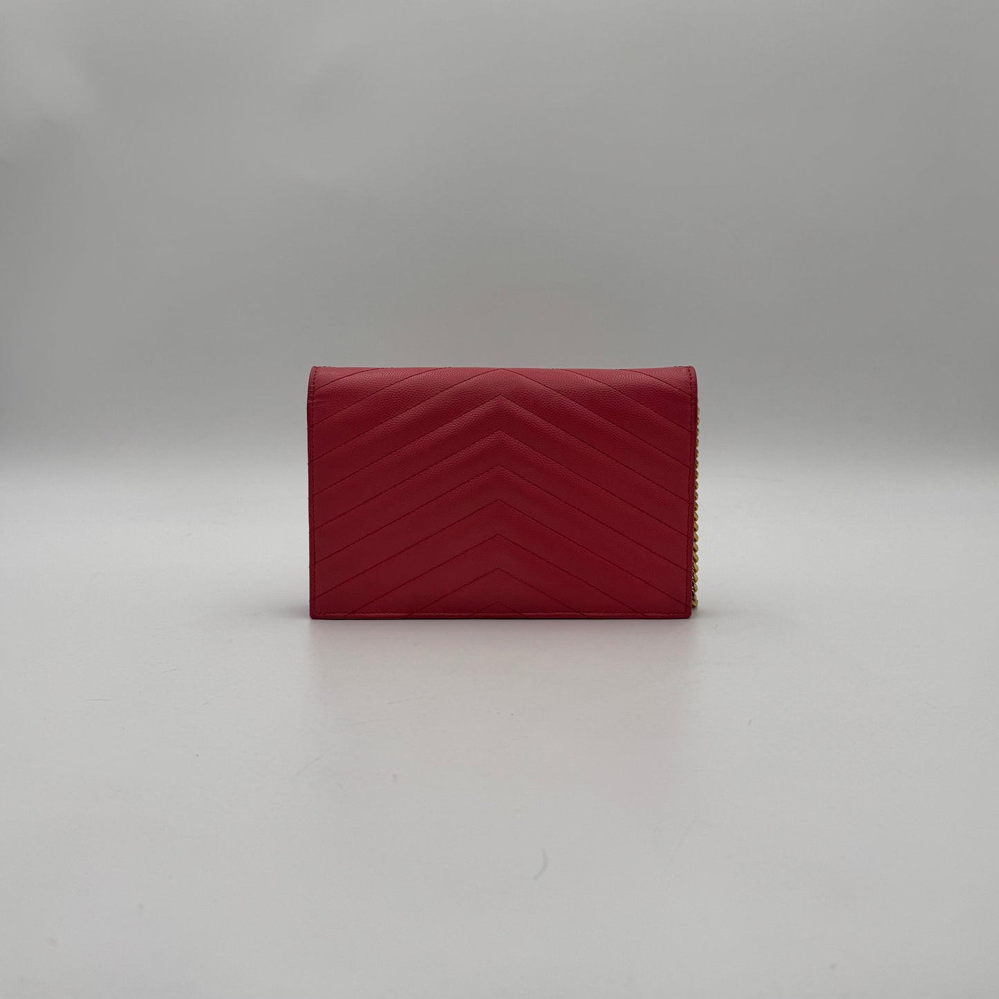 YSL Pink Grained Leather Chevron Quilted Envelope Chain Bag GHW