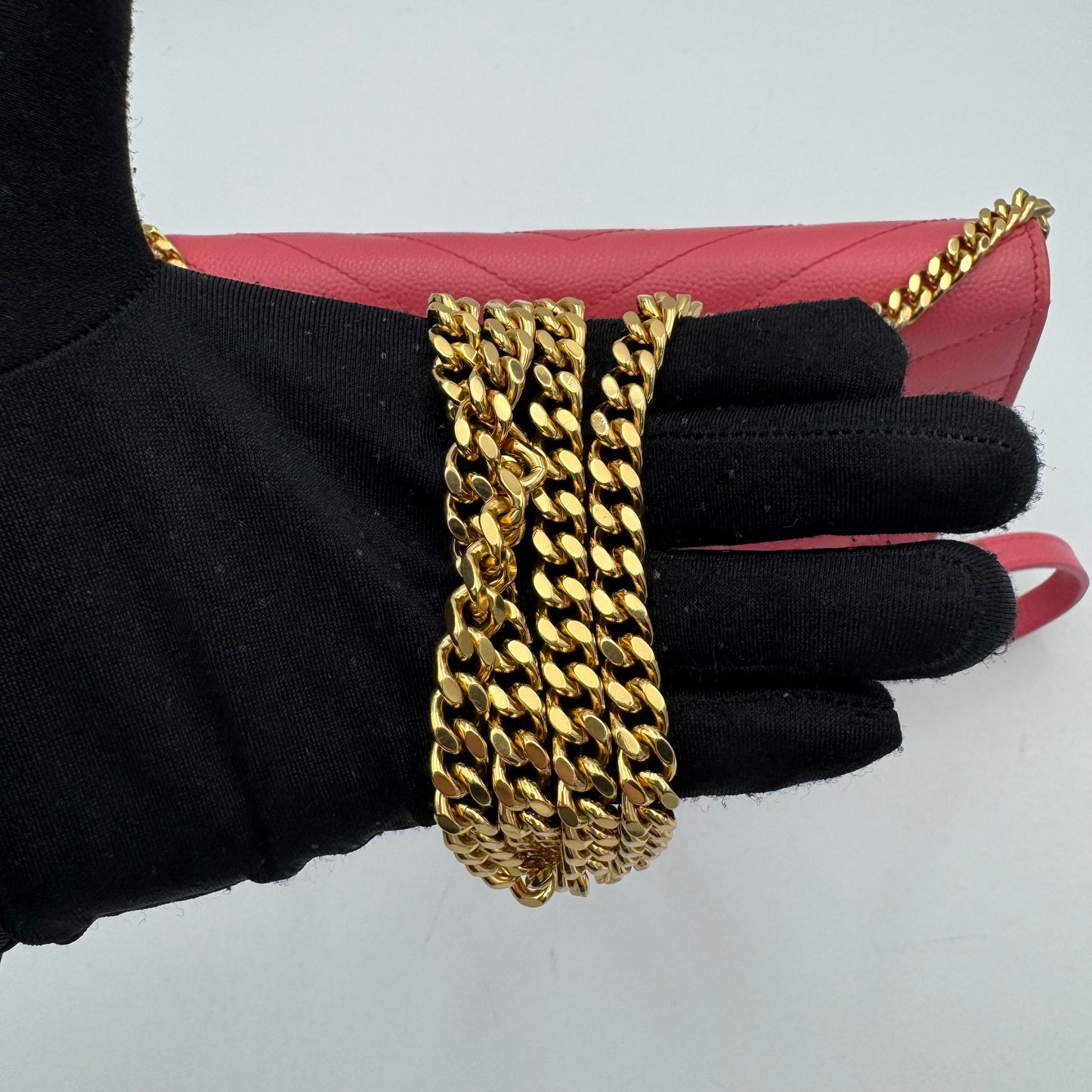 YSL Pink Grained Leather Chevron Quilted Envelope Chain Bag GHW