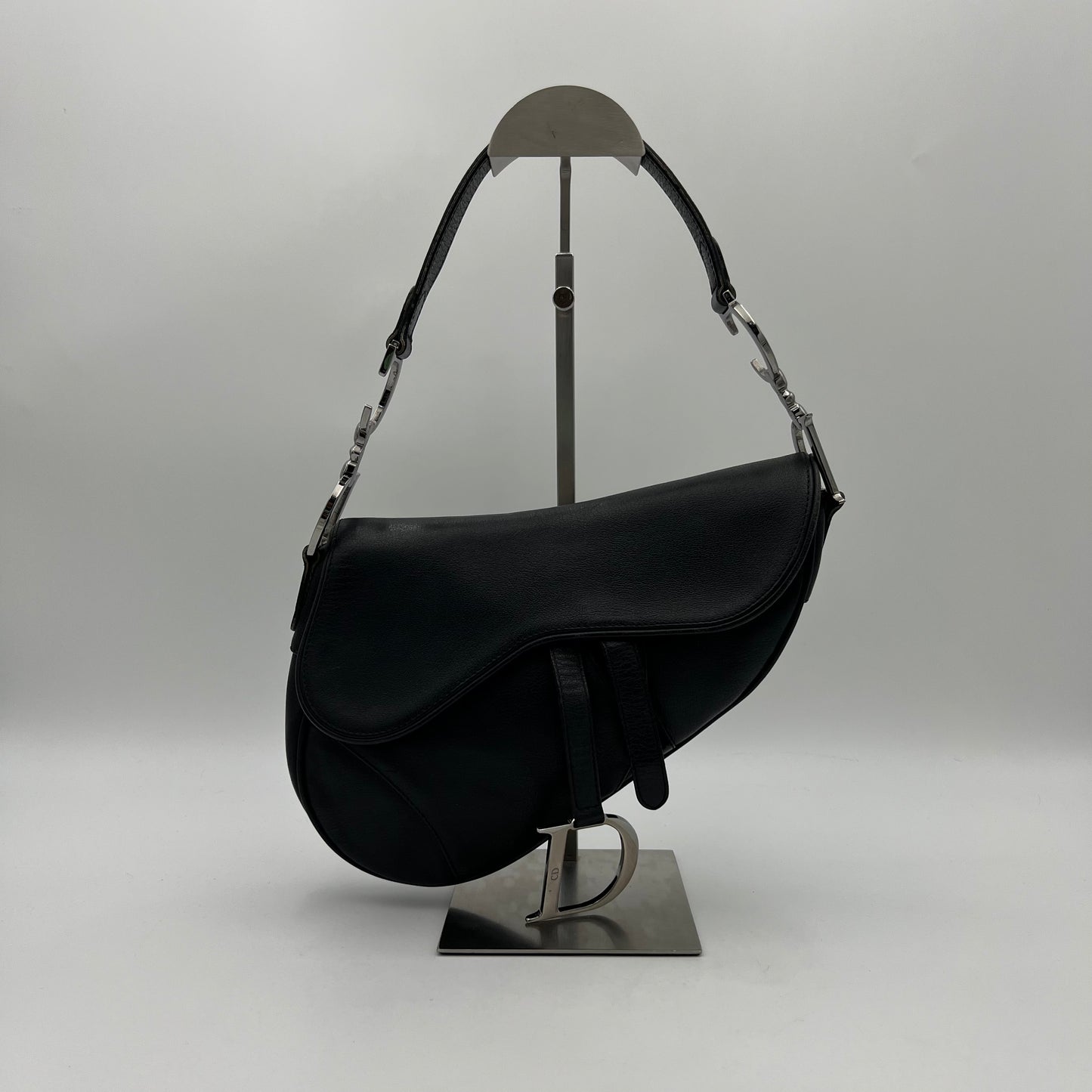 Christian Dior Black Leather Saddle SHW