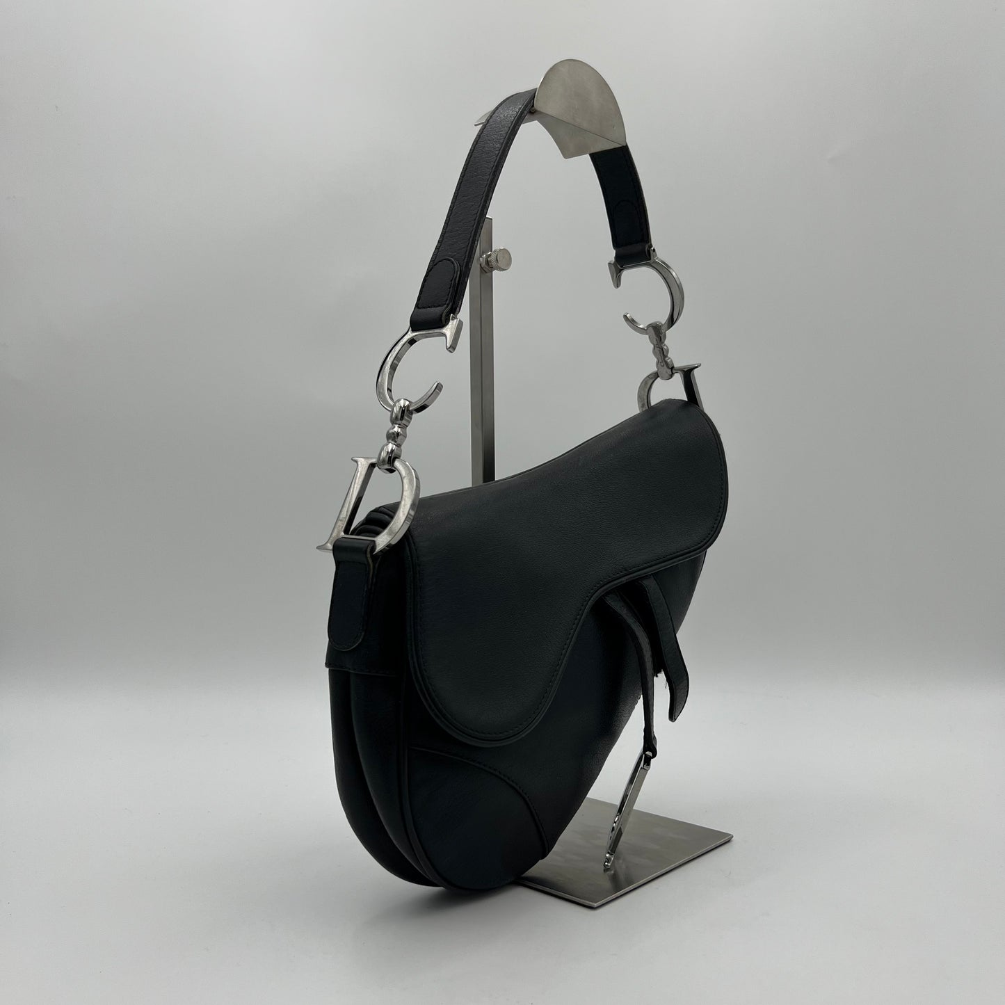 Christian Dior Black Leather Saddle SHW