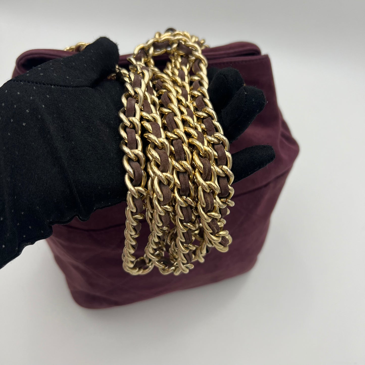 Prada Purple Quilted Suede Open Chain Bag GHW