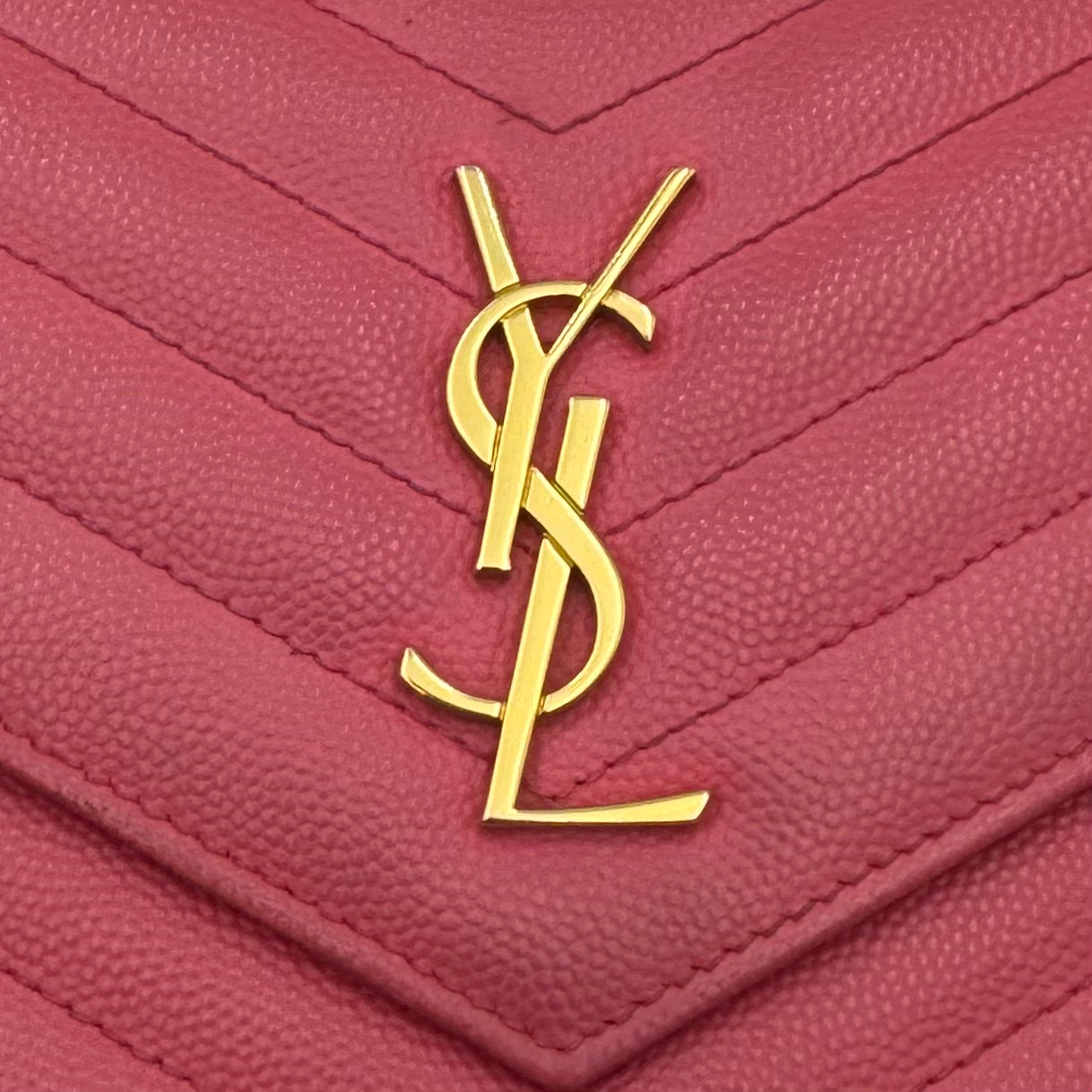 YSL Pink Grained Leather Chevron Quilted Envelope Chain Bag GHW