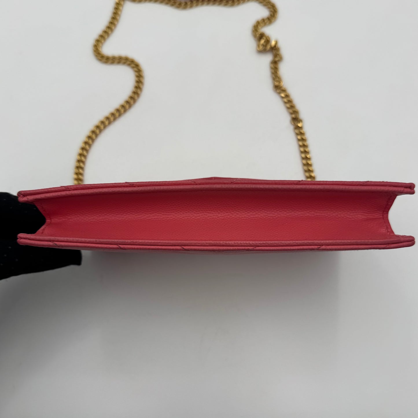 YSL Pink Grained Leather Chevron Quilted Envelope Chain Bag GHW