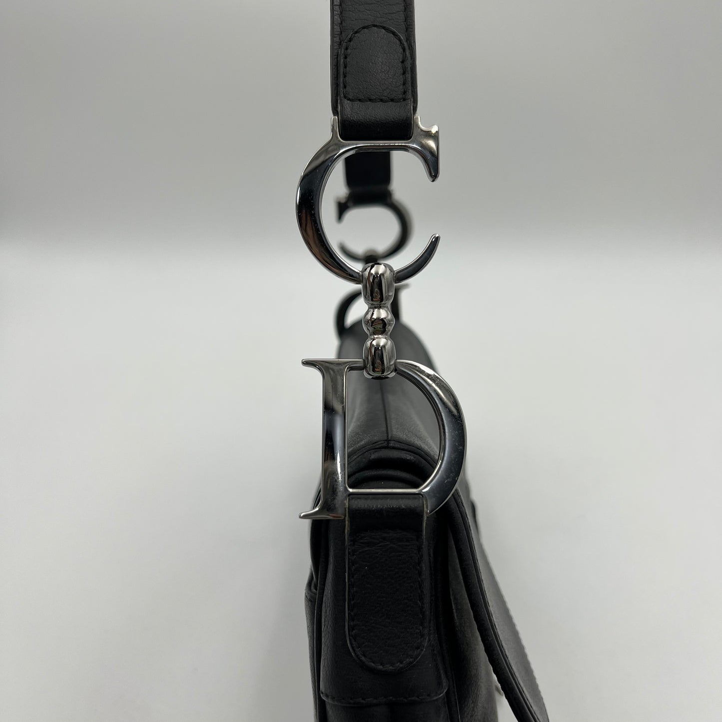 Christian Dior Black Leather Saddle SHW
