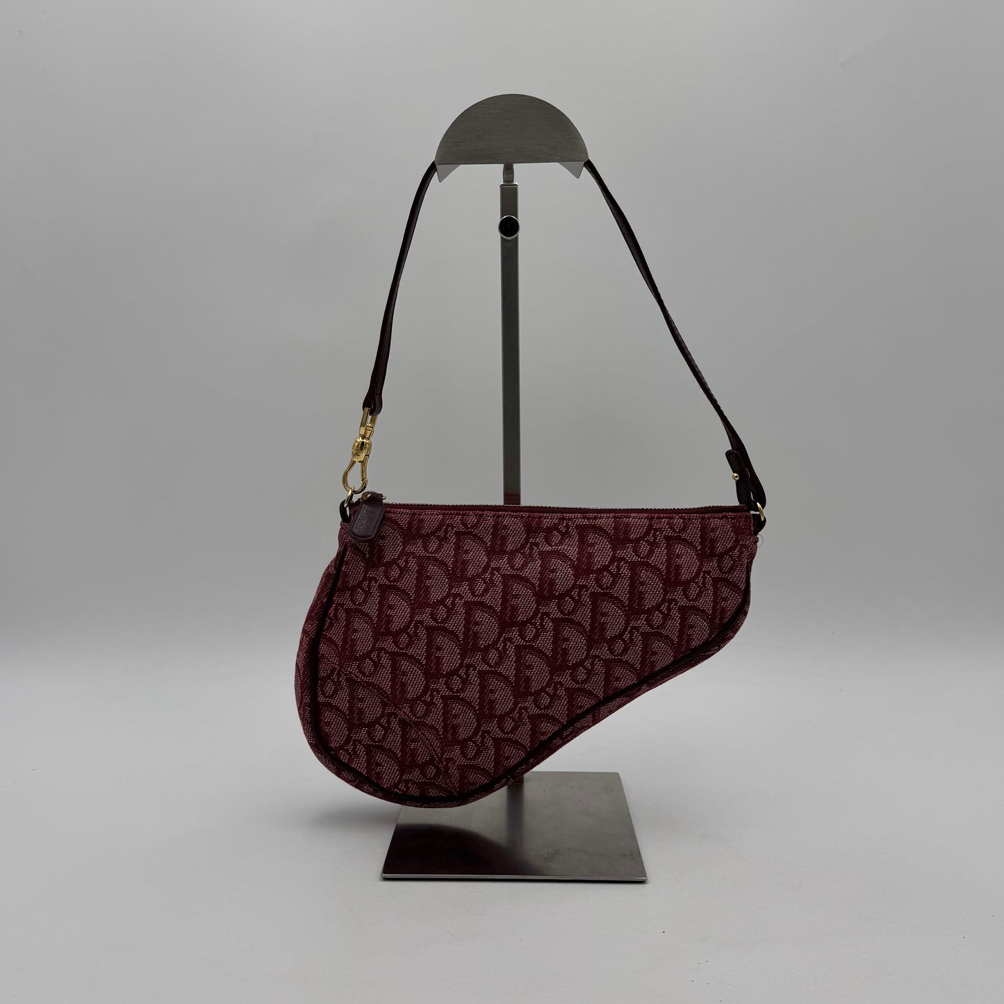 Christian Dior Burgundy Oblique Canvas Mini Saddle Pochette GHW