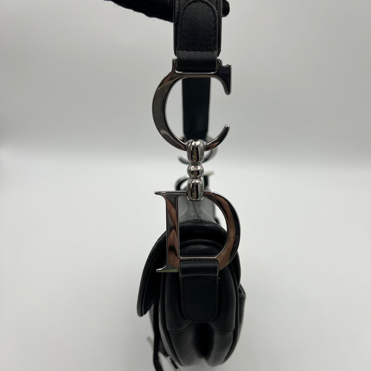 Christian Dior Black Leather Saddle SHW
