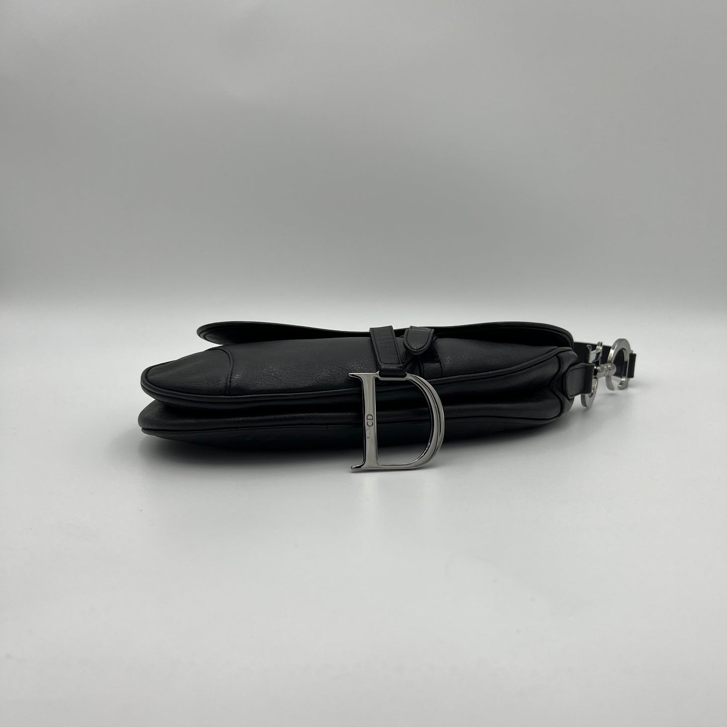 Christian Dior Black Leather Saddle SHW