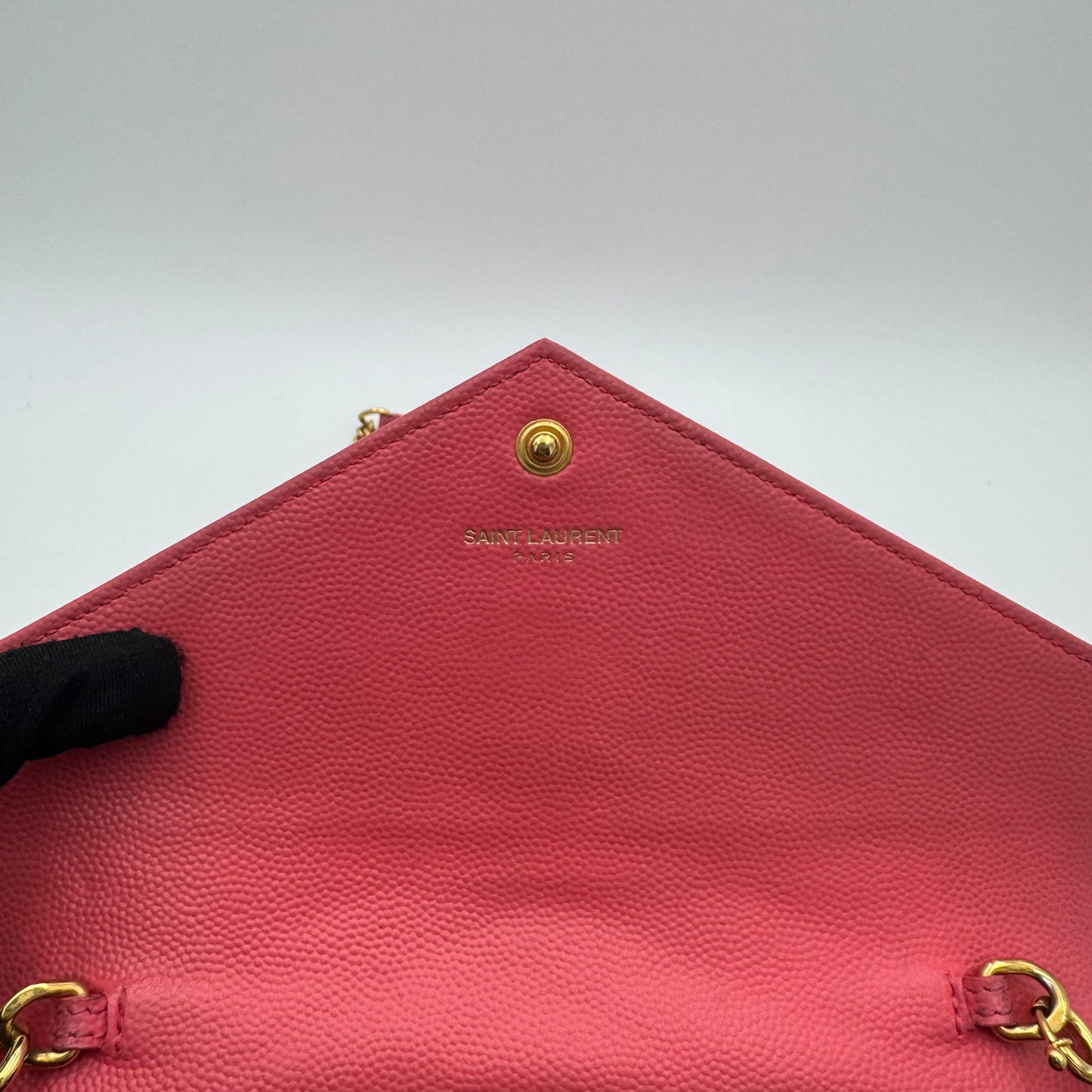 YSL Pink Grained Leather Chevron Quilted Envelope Chain Bag GHW