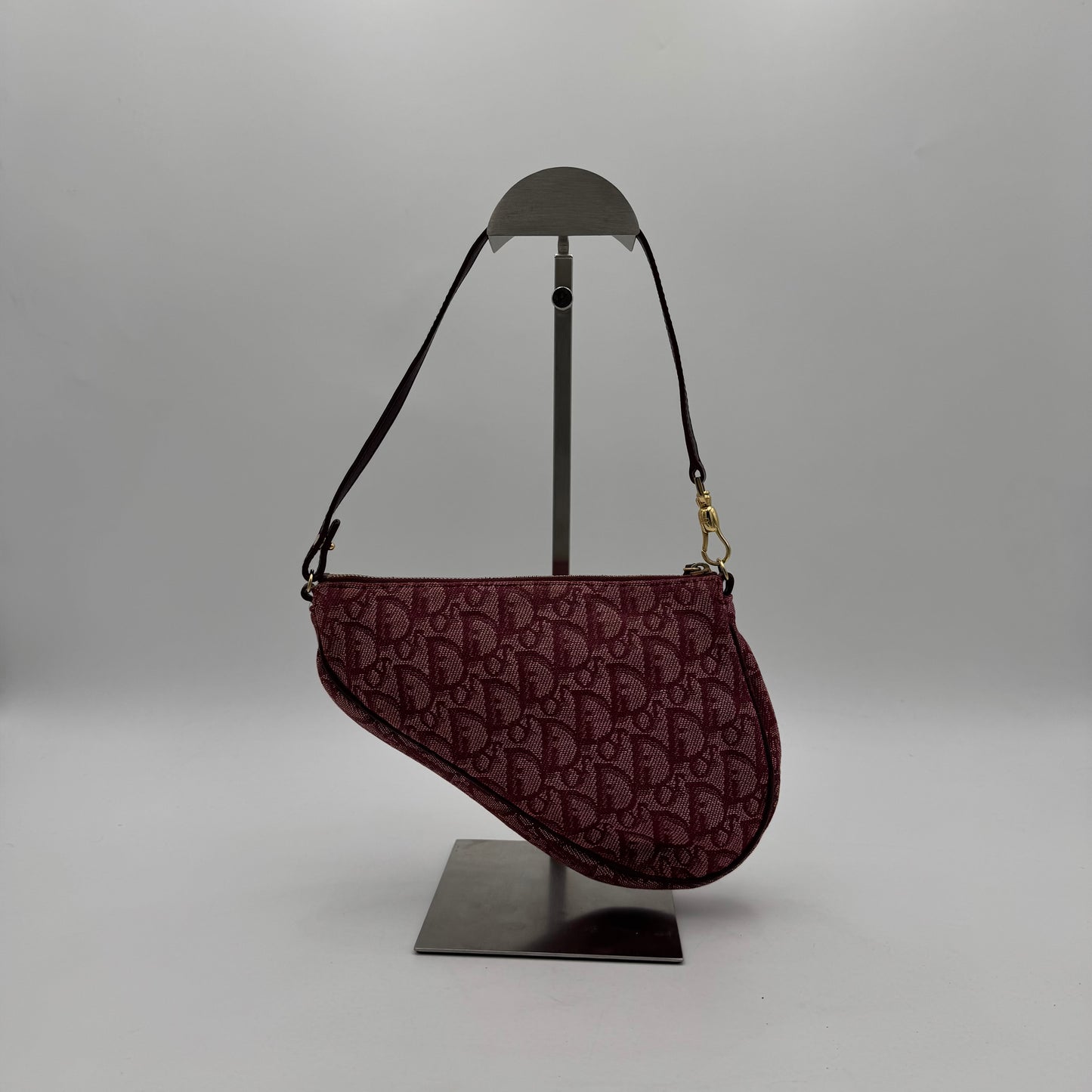 Christian Dior Burgundy Oblique Canvas Mini Saddle Pochette GHW