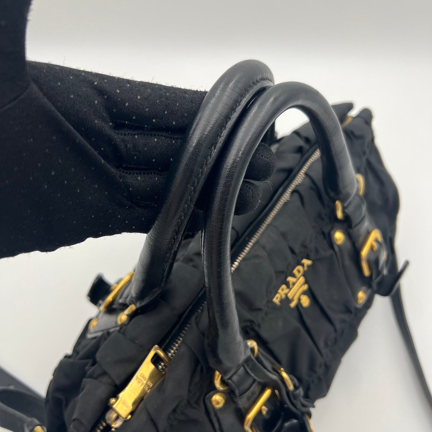 Prada Black Tessuto and Leather Long Strap Shoulder Bag
