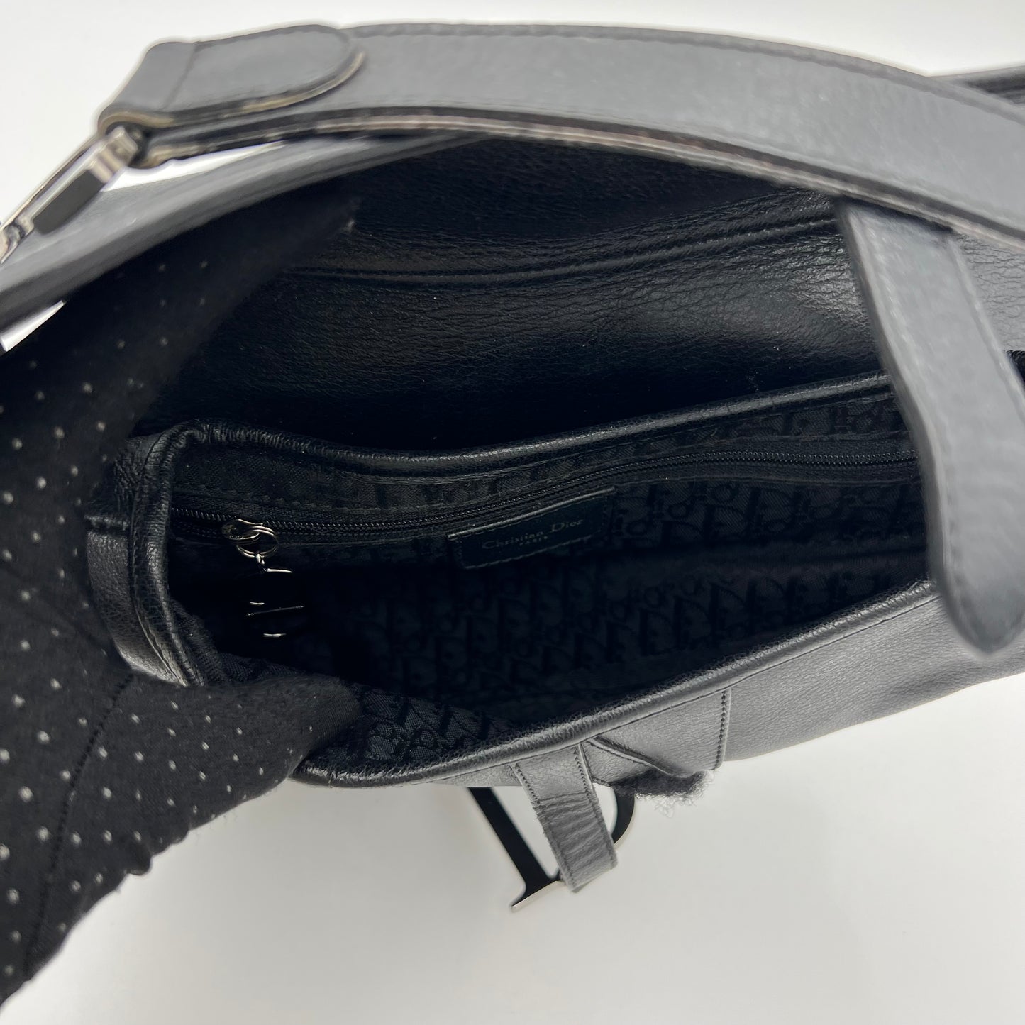 Christian Dior Black Leather Saddle SHW