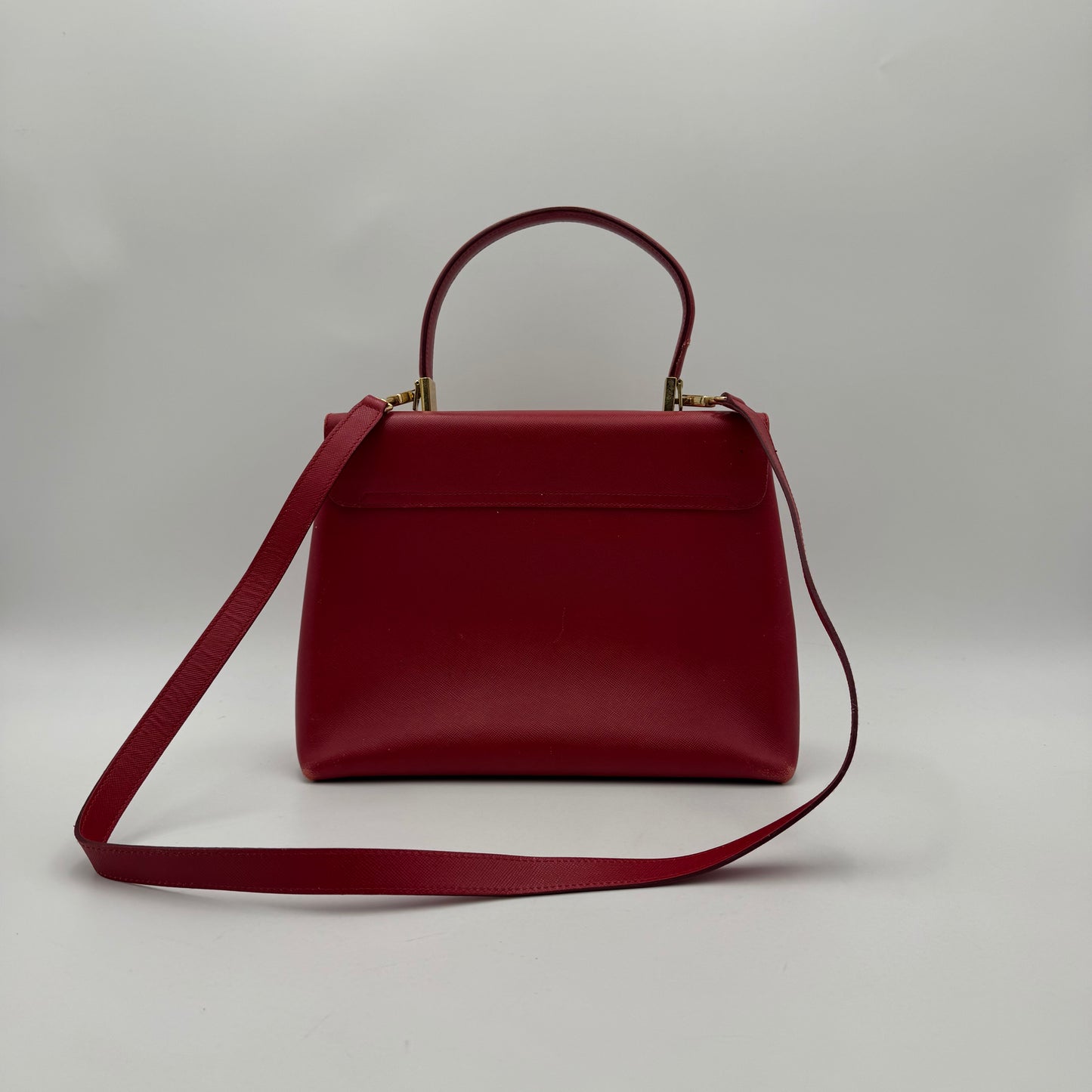Salvatore Ferragamo Red Leather Gancini Top Handle Kelly