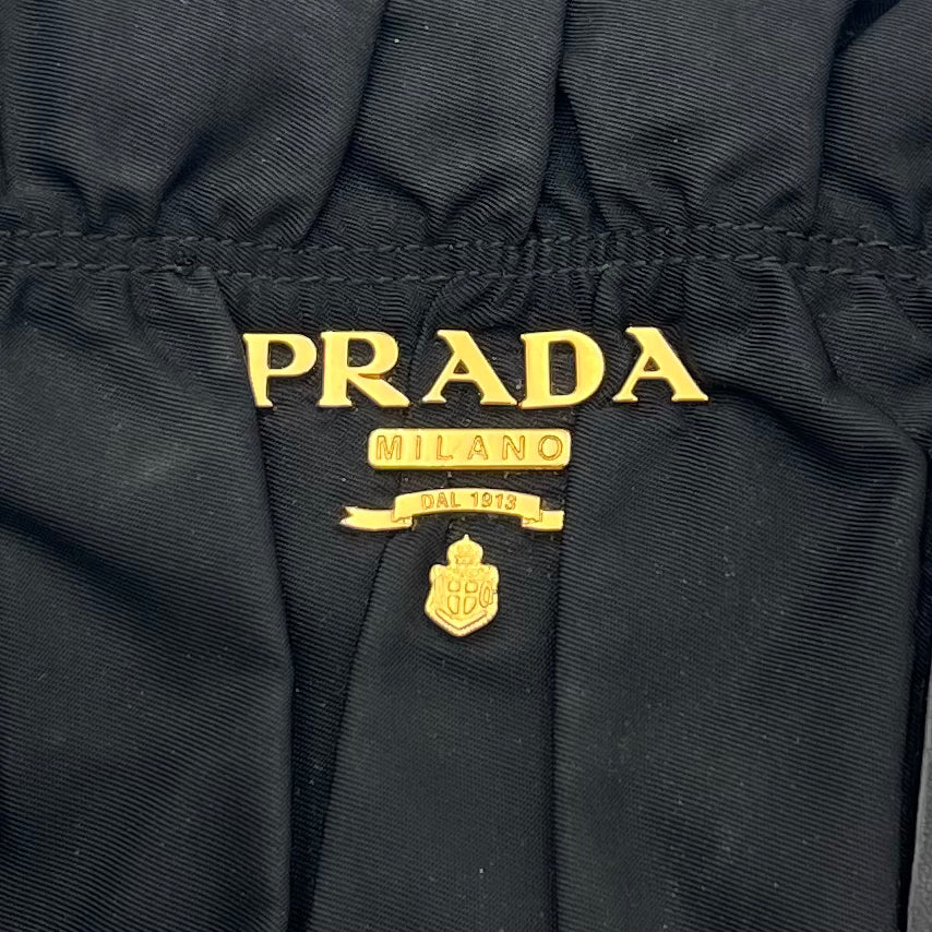 Prada Black Tessuto and Leather Long Strap Shoulder Bag