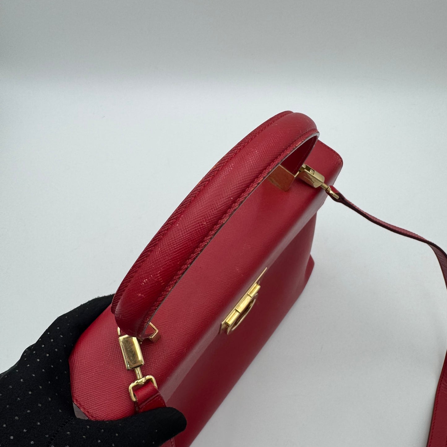 Salvatore Ferragamo Red Leather Gancini Top Handle Kelly