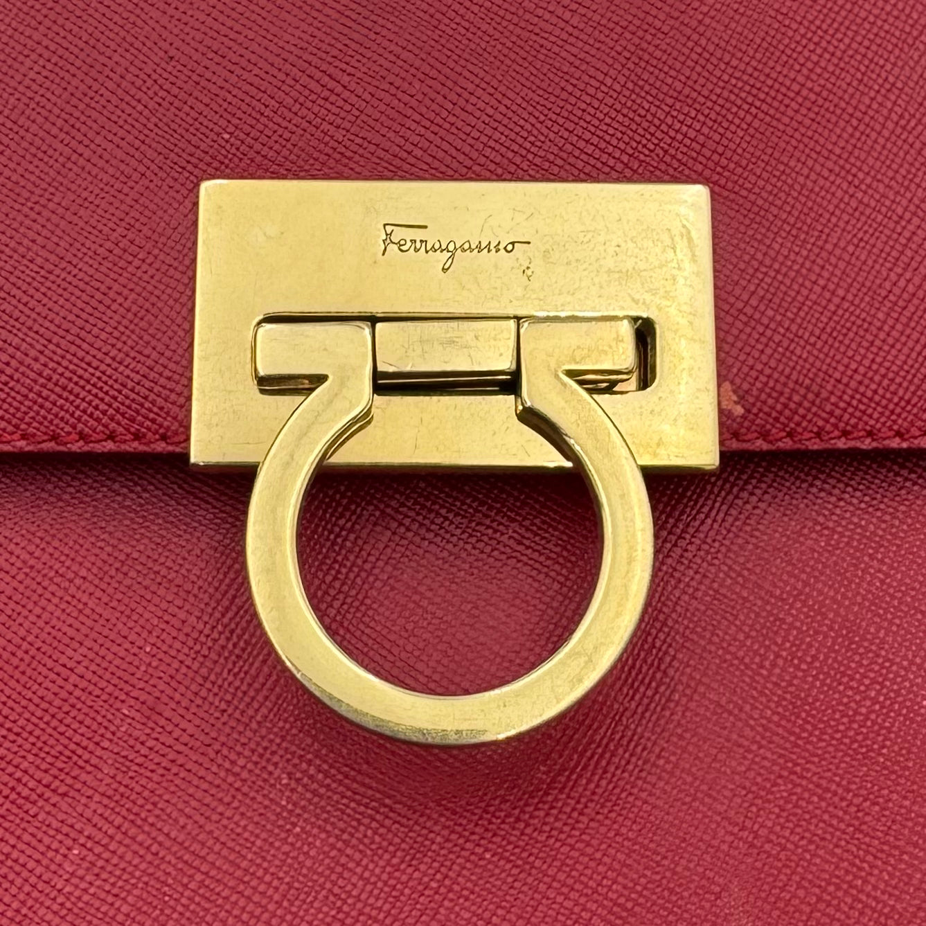 Salvatore Ferragamo Red Leather Gancini Top Handle Kelly
