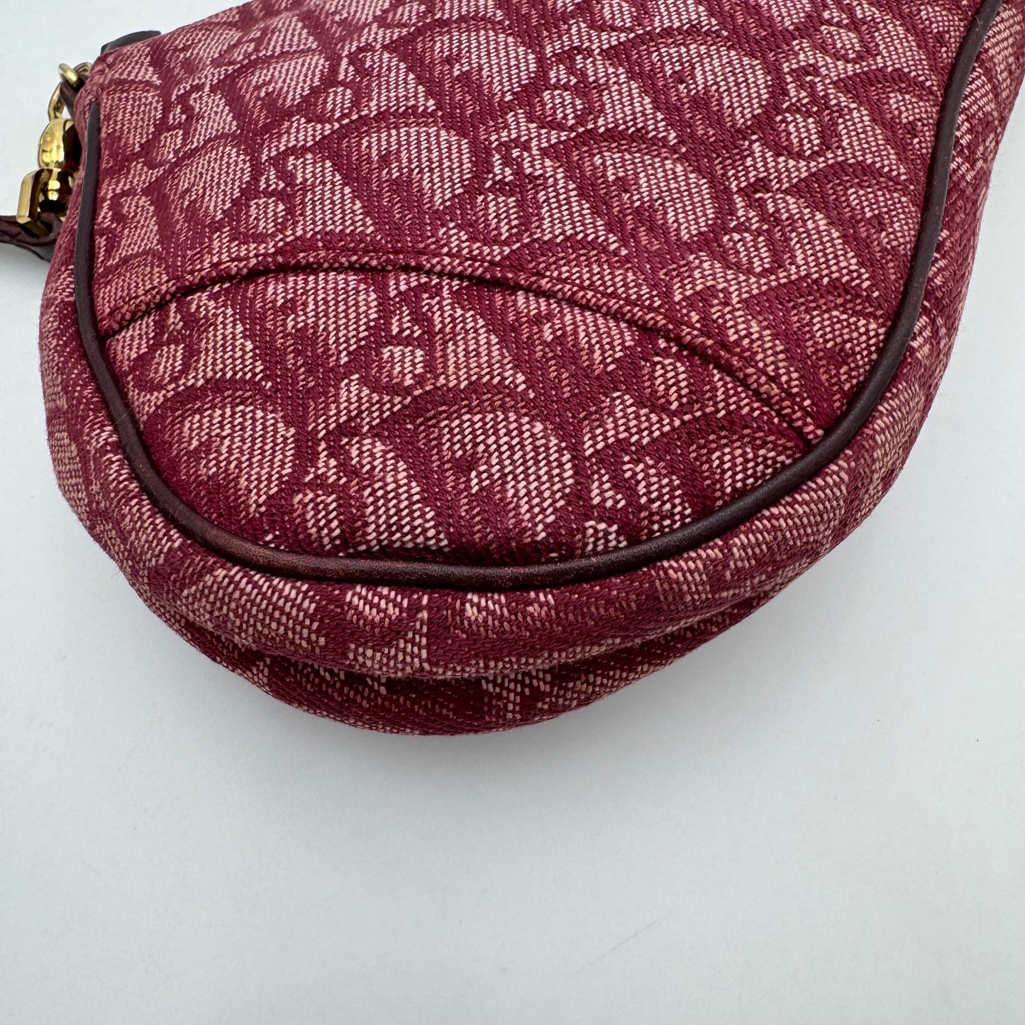 Christian Dior Burgundy Oblique Canvas Mini Saddle Pochette GHW