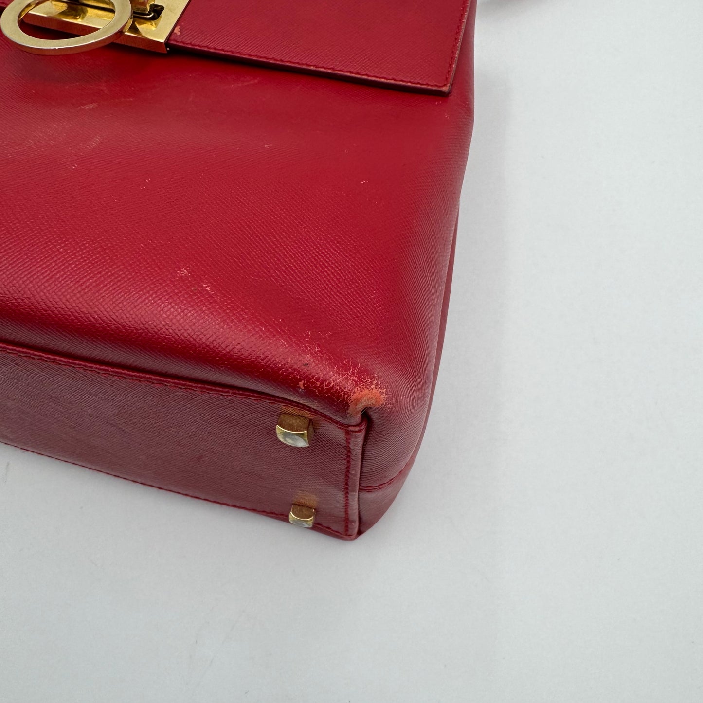 Salvatore Ferragamo Red Leather Gancini Top Handle Kelly