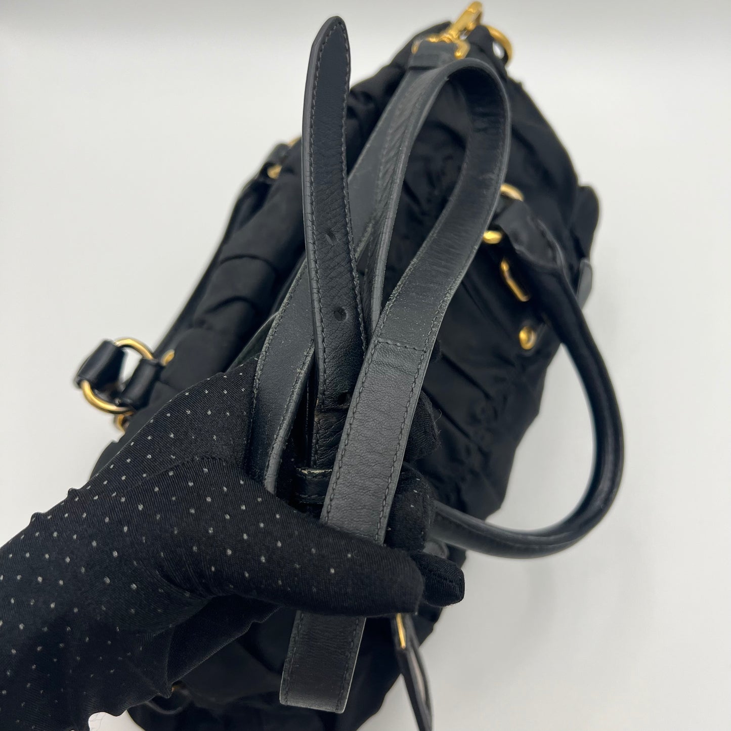 Prada Black Tessuto and Leather Long Strap Shoulder Bag