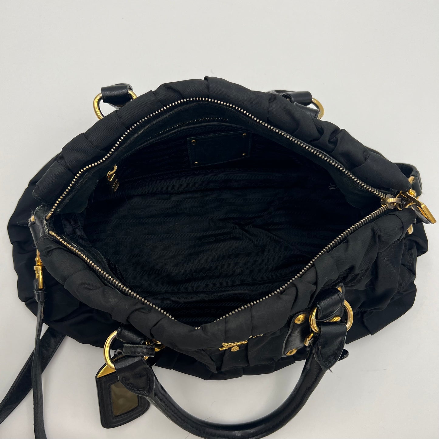 Prada Black Tessuto and Leather Long Strap Shoulder Bag