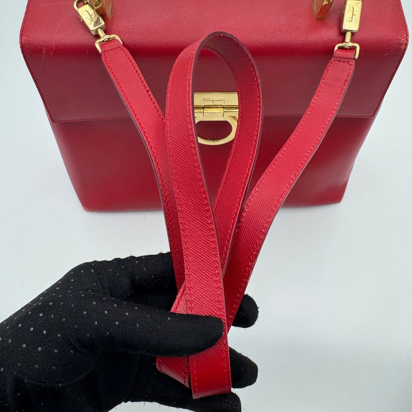 Salvatore Ferragamo Red Leather Gancini Top Handle Kelly